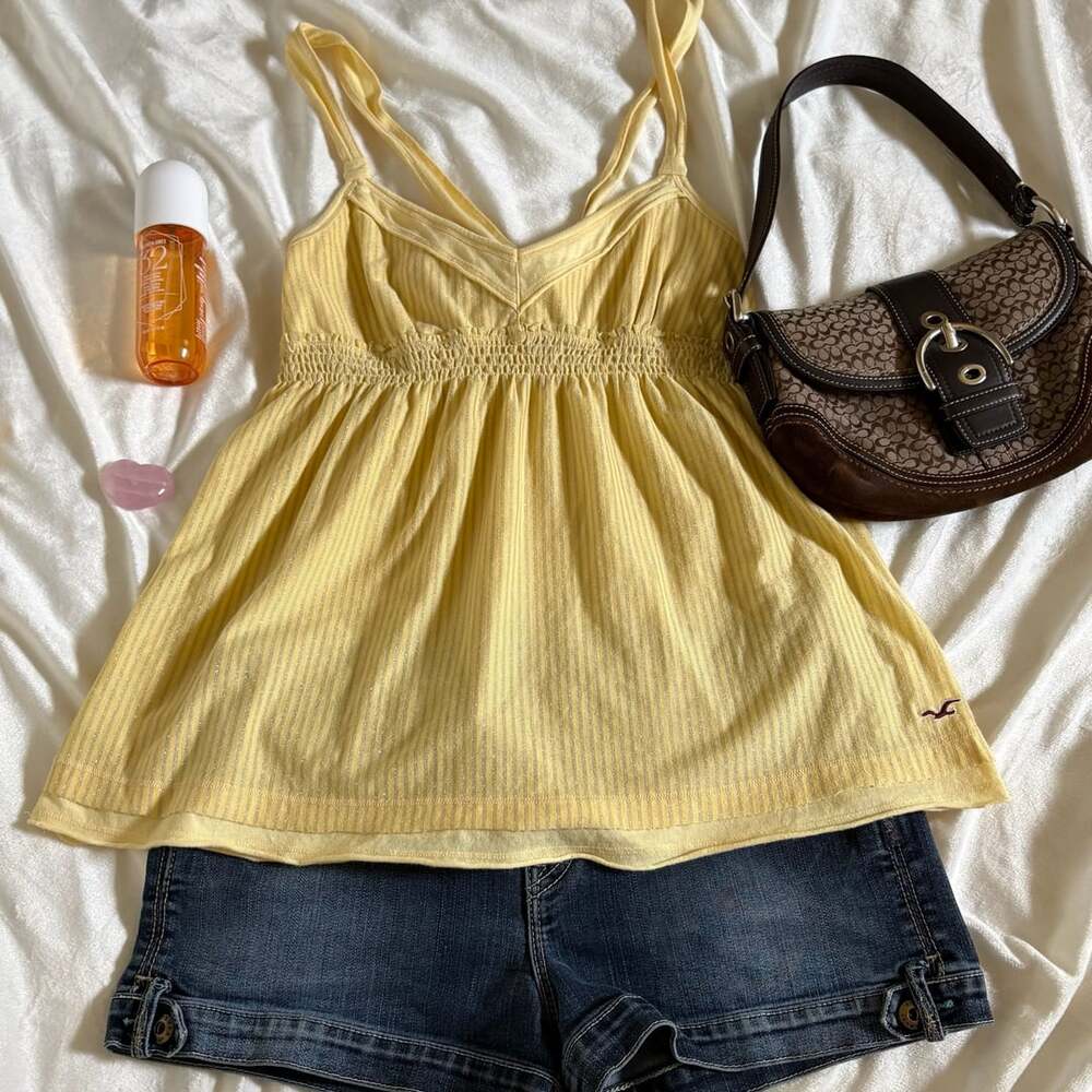 Hollister Co. Yellow Striped Smocked Tank Top - Size L